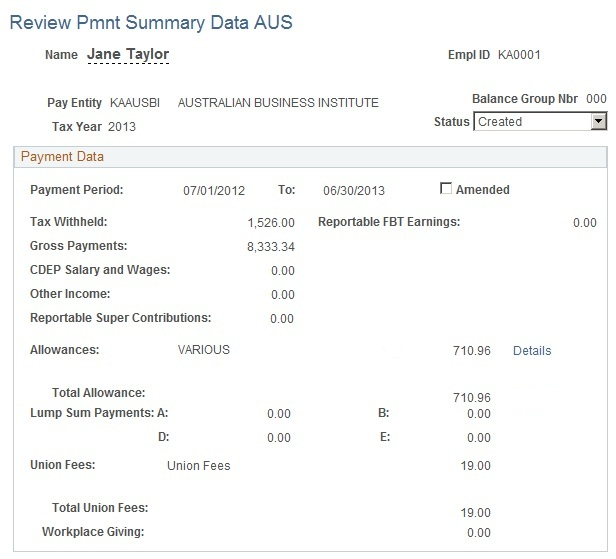 Review Pmnt Summary Data AUS page