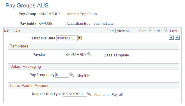 Pay Groups AUS page
