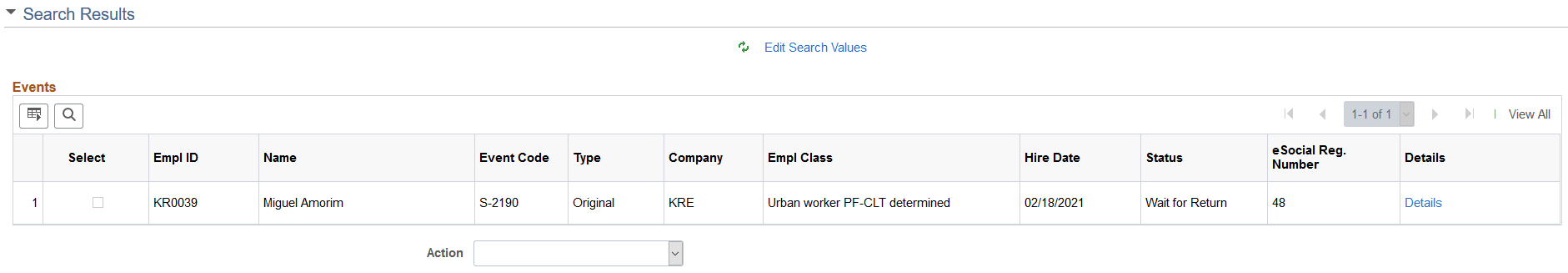 eSocial Pre-Hiring Monitor page showing search results