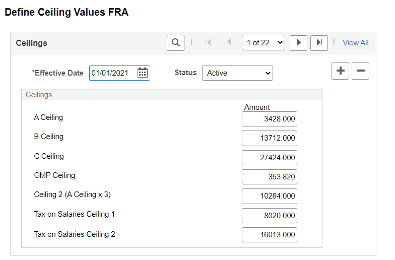 Define Ceilings Values FRA page