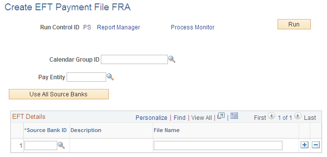 Create EFT Payment File FRA page