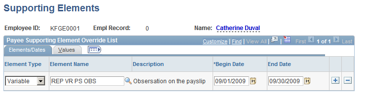 Assigning a payslip observation to a single payee on the Supporting Elements page