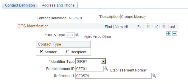 DUCS Contacts FRA - Contact Definition page
