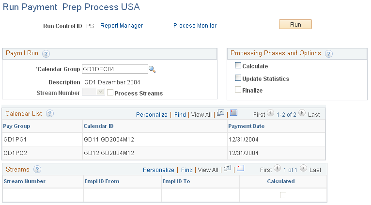 Run Payment Prep Process USA page
