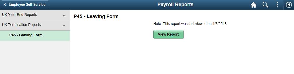 (Desktop) Payroll Reports page showing parameters of a report