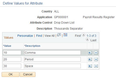 Define Values for Attribute page