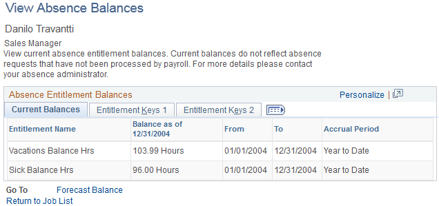 View Absence Balances page