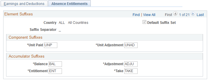 Element Suffixes - Absence Entitlements page