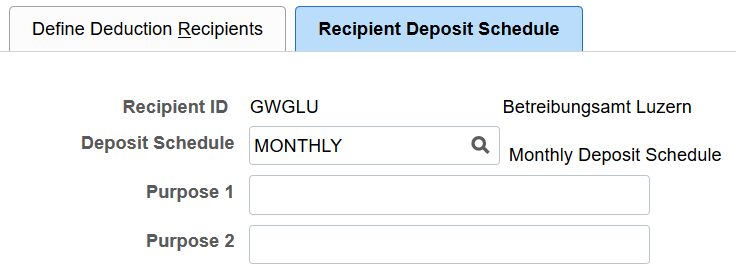 Recipient Deposit Schedule page