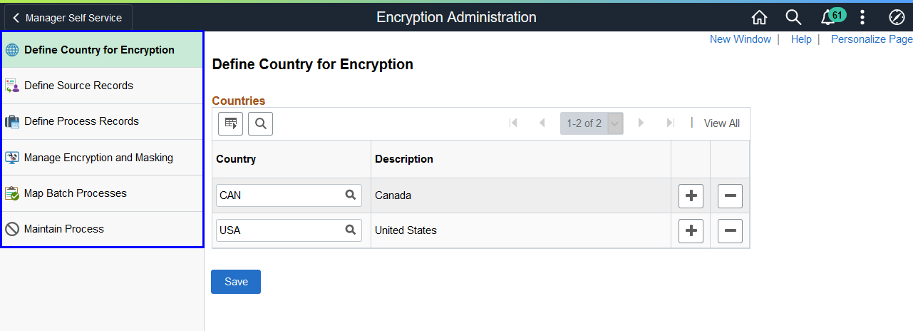 Encryption Framework setup using the Encryption Administration component