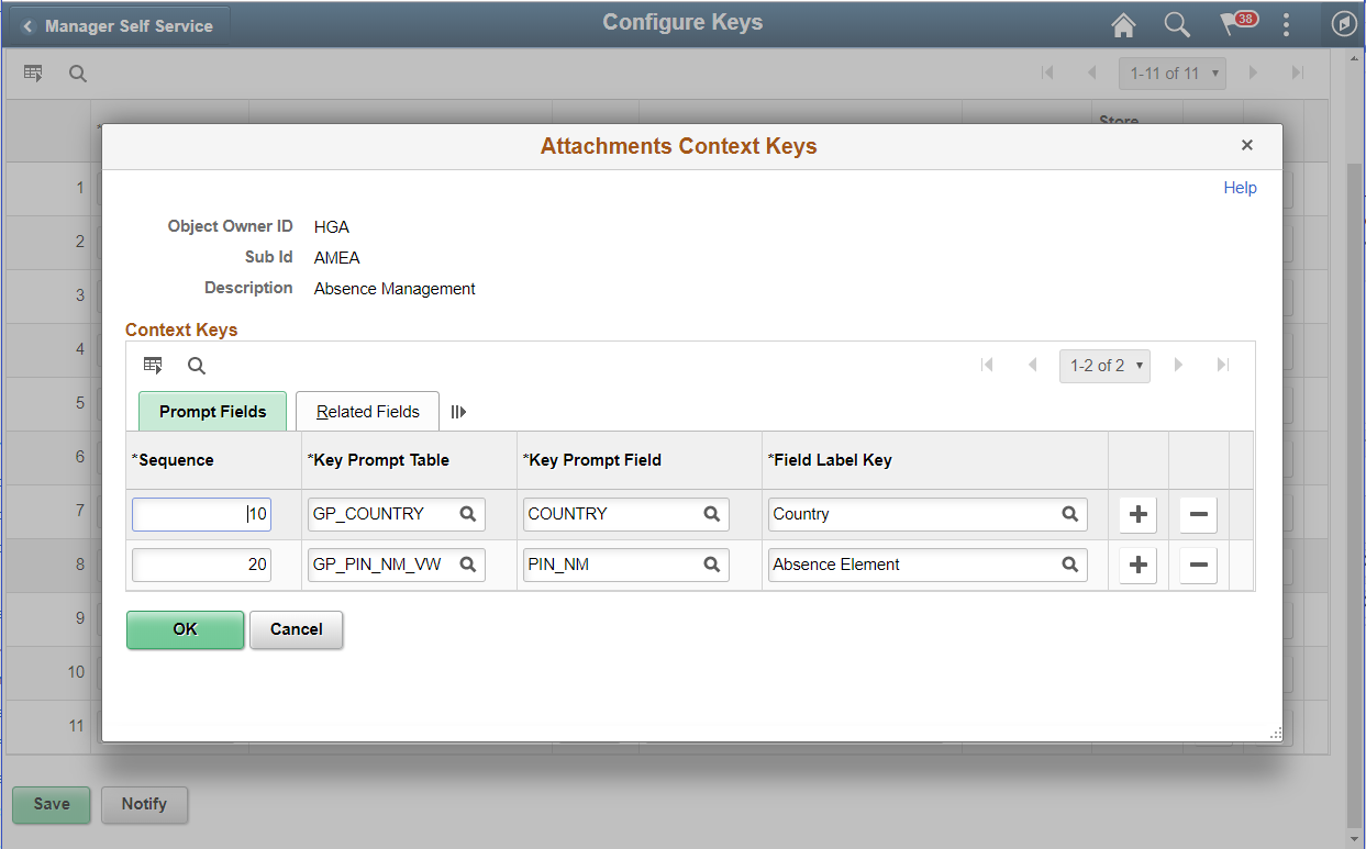 Attachment Context Keys page with Absence Management