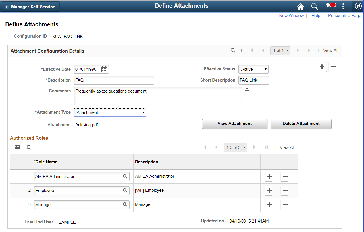 Define Attachments Page with Authorized Roles