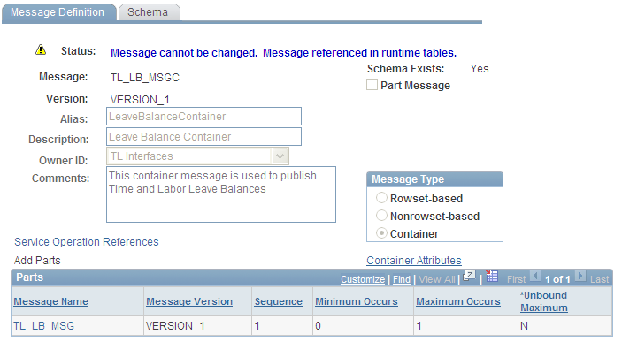 Message Definition page, showing the parts of the TL_LB_MSGC message