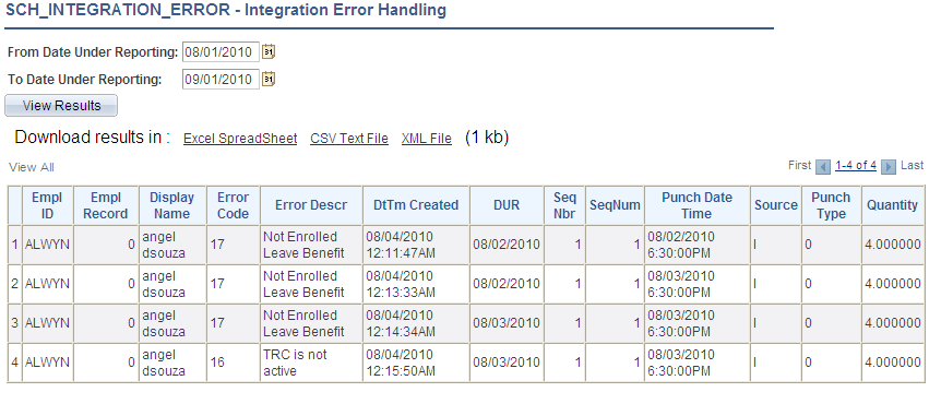 SCH_INTEGRATION_ERROR query results in the Query Viewer