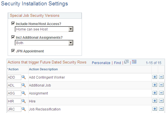 Security Installation Settings page