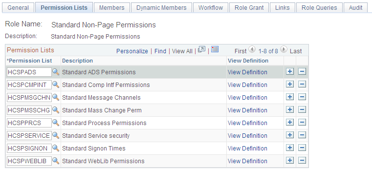 Assign permission lists to roles on the Permission Lists page (ROLE_CLASS)