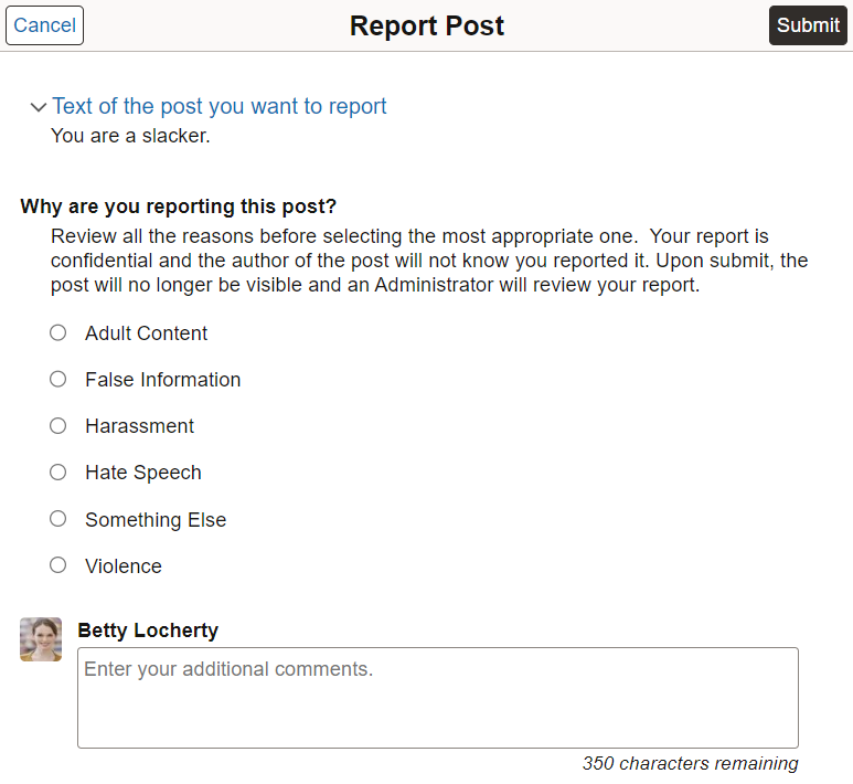 Report Post page