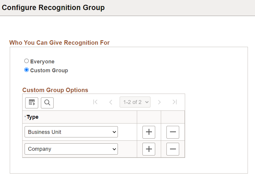 Configure Recognition Group page