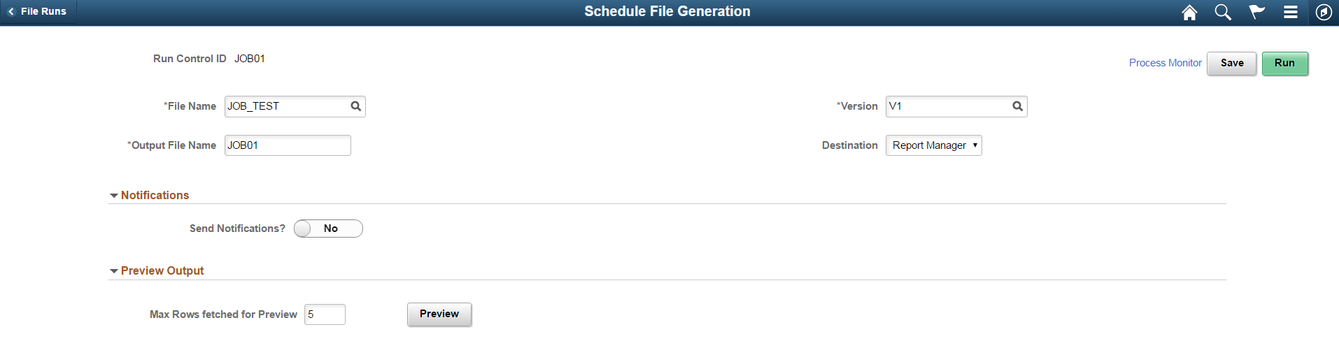 Schedule File Generation page