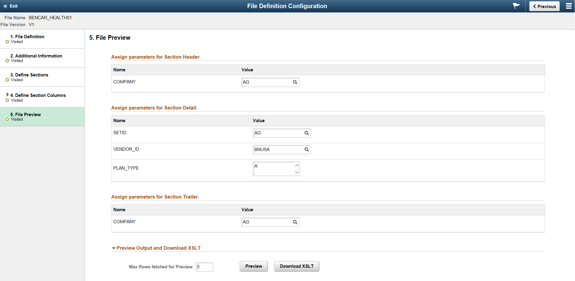 File Definition Configuration - File Preview Page