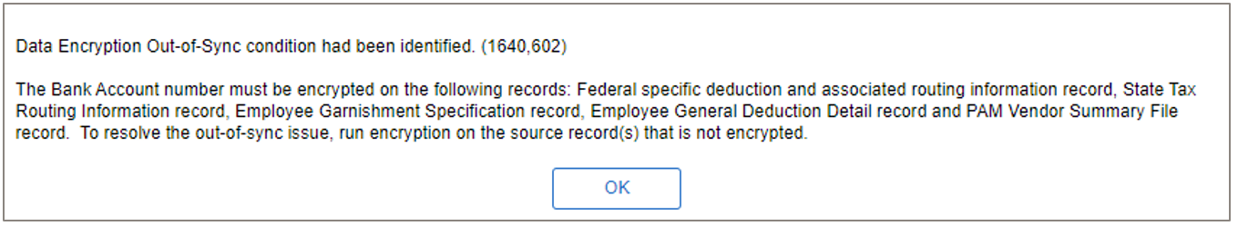 Out-of-sync message for other unencrypted Federal-specific records