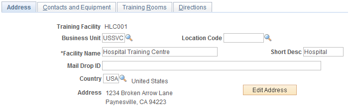 Training Facilities - Address page