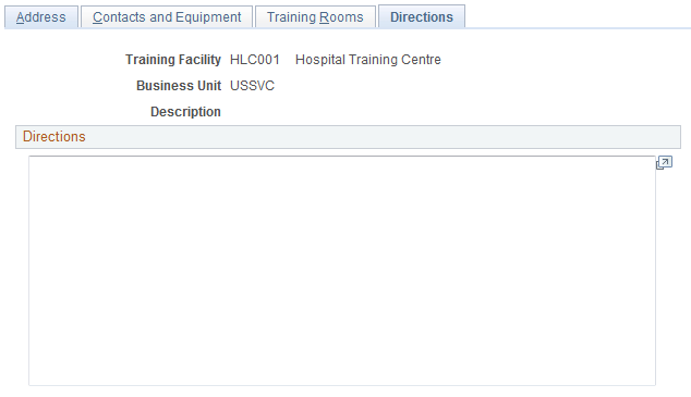 Training Facilities - Directions page