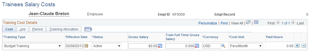 Trainees Salary Costs page