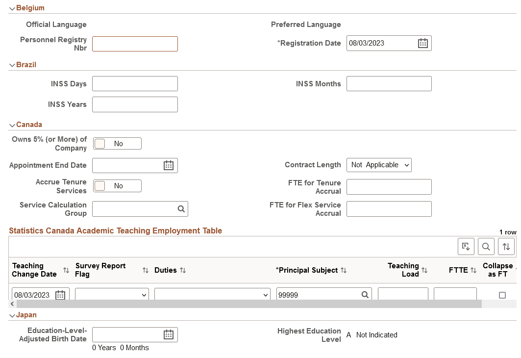Job Data Page - Employment Data Section (2 of 3)