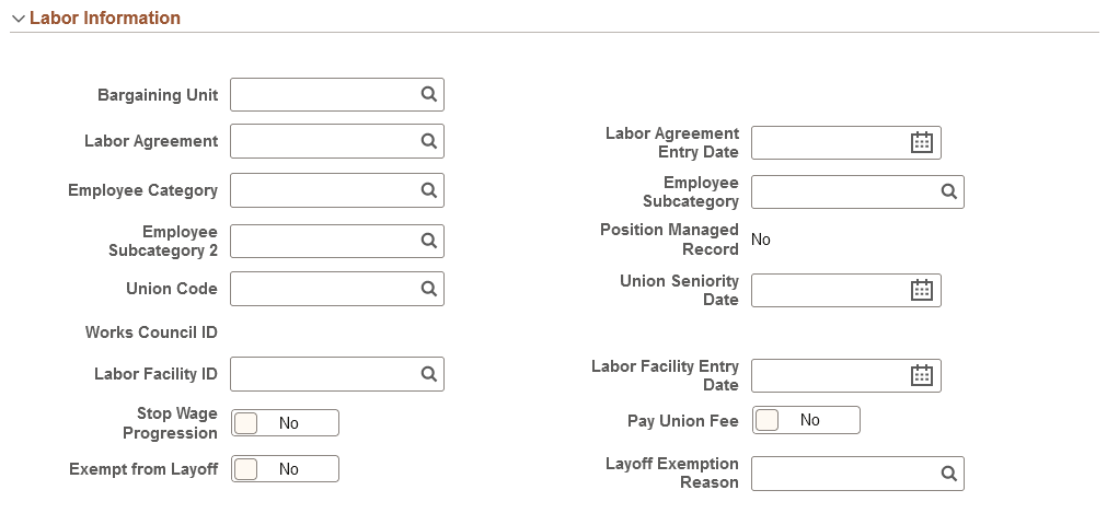 Job Data Page - Labor Information Section (1 of 3)