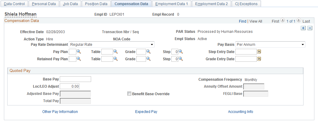 Compensation Data page