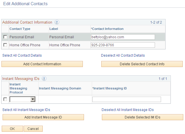 Edit Additional Contacts page