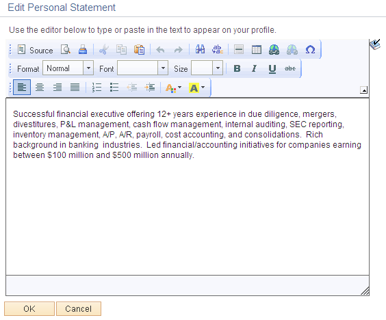 Edit Personal Statement page