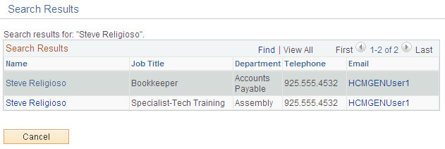 Search Results page showing an employee with multiple jobs