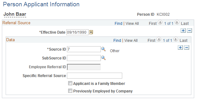 Person Applicant Information page