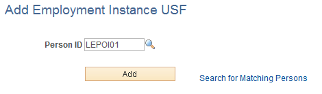 Add Employment Instance USF page