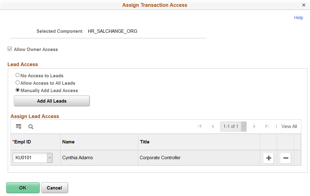 Assign Transaction Access page