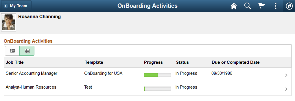 OnBoarding Activities page (for Managers): grid view