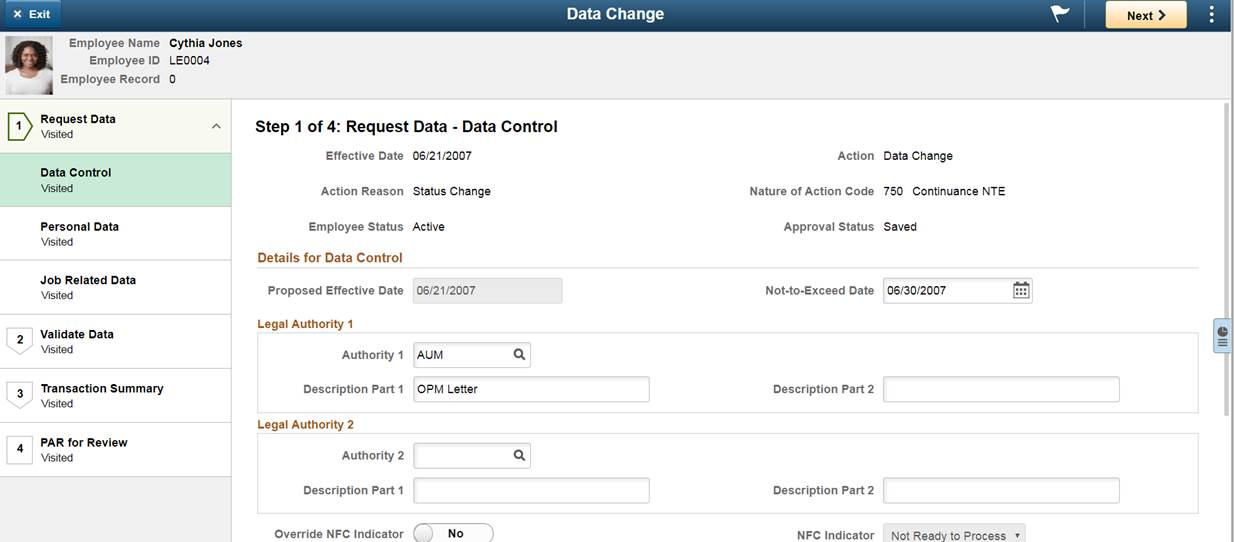 Request Data Data Control page Retro