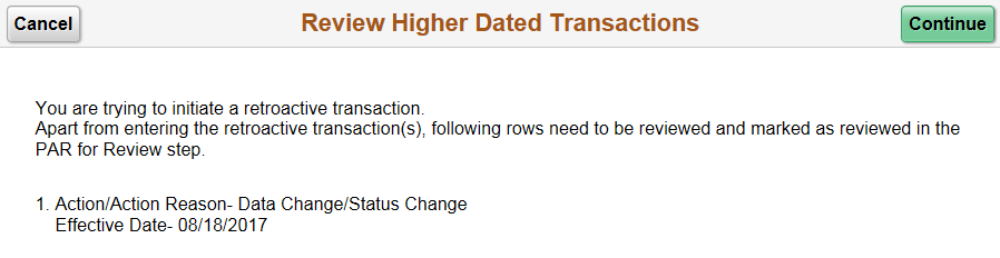 Review Higher Dated Transactions warning
