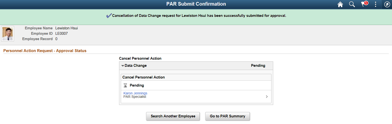 PAR Submit Confirmation page_Cancellation
