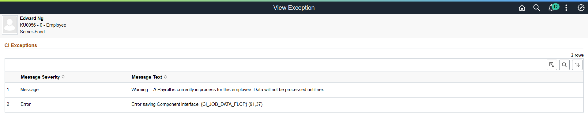 View Exception page