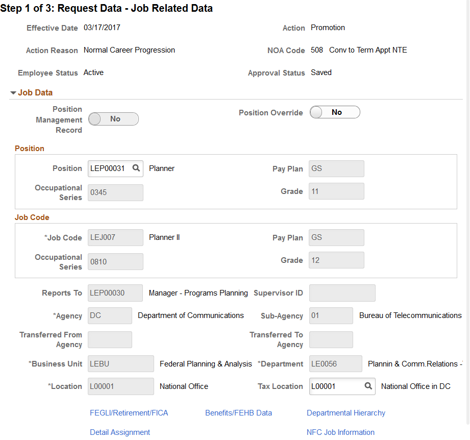 Request Data - Job Related Data page (1 of 3)