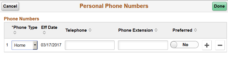 Personal Phone Numbers page