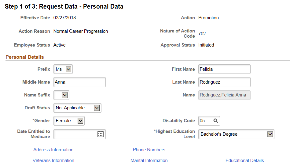 Request Data - Personal Data page (1 of 2)