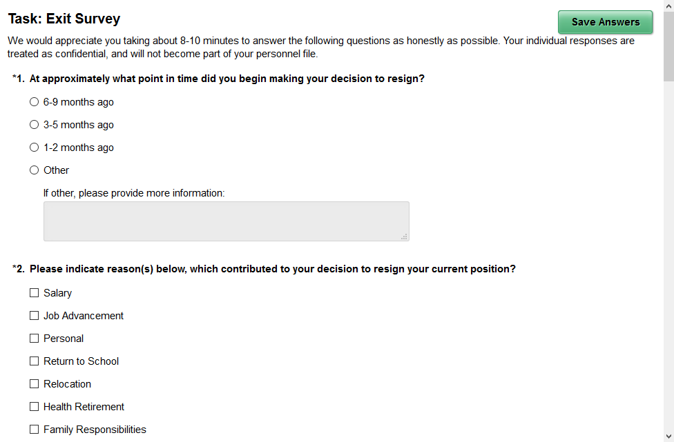 Exit Survey page (Voluntary step)