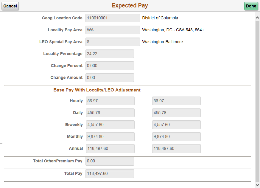 Expected Pay page