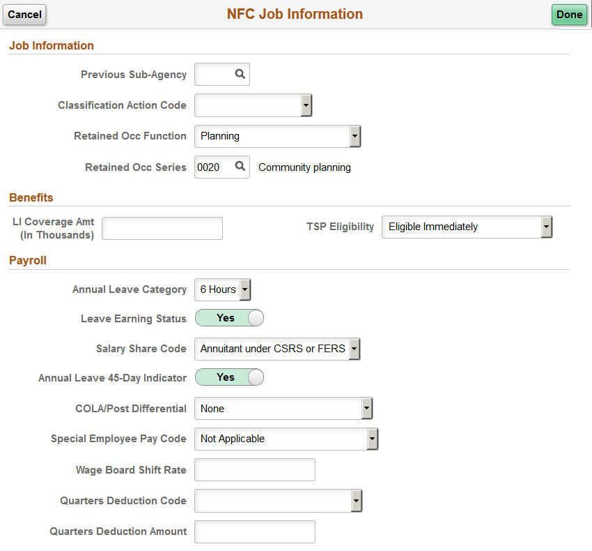 NFC Job Information page