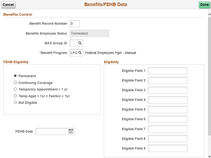 Benefits/FEHB Data page (1 of 2)