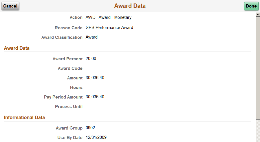 Award Data page (1 of 2)